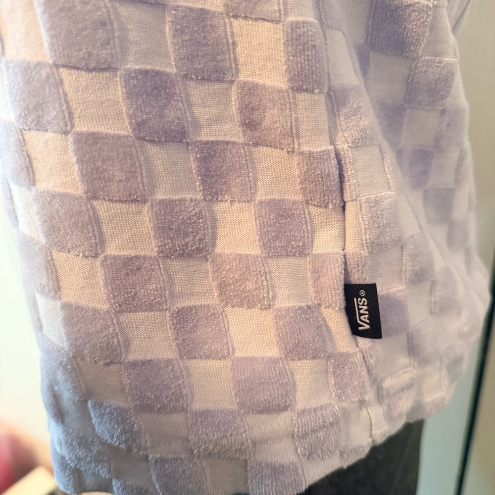 Vans Checkered Button Up Shirt Purple Cropped Top Women’s XL - Picture 4 of 8
